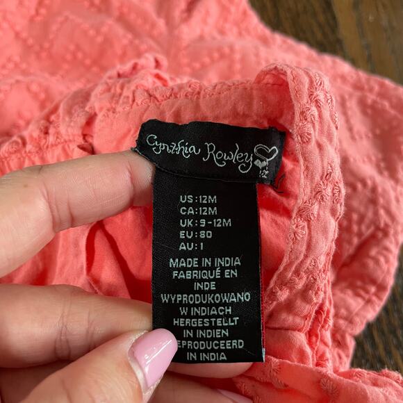 Cynthia Rowley Pink Peach Baby Girls Romper Pom Pom Fringe Size 12M Months - Picture 7 of 8